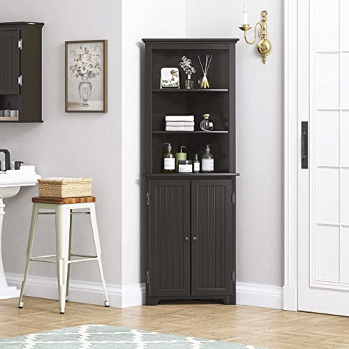 Utex Tall Corner Cabinet, Free Standing Corner Storage Cabinet With Doors And Adjustable Shelves, Storage Cabinet Tall For Bathroom, Kitchen, Living Room, Espresso #TOP1