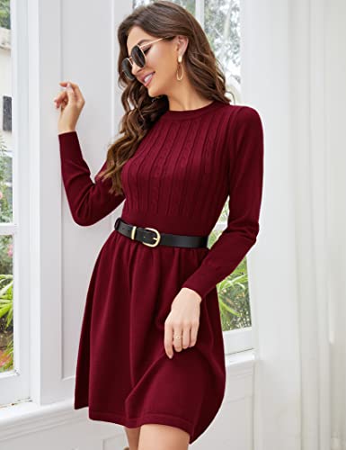 KOJOOIN Women Long Sleeve Knitted Crewneck High Waist A-Line Cute Mini Sweater Dress3