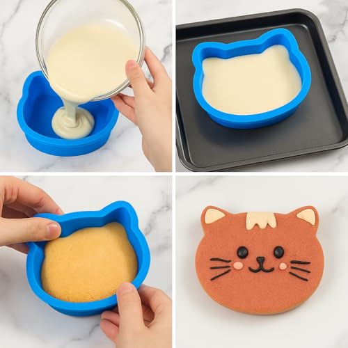 Image of MoldBerry Cat Shaped Bento Cake Mould | 5.2cm Deep Mini Silicone Baking Mold for Cute Animal Cakes | Silicone Chocolate Mould | Birthday Cake Snack Tart Muffin Cupcake Cheesecake Baking | Pack 1