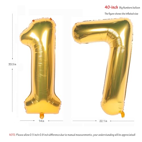 Image of 40 Inch gold Number Balloons 17 Helium Foil Mylar Balloon | Birthday Party banquet Decoration 17