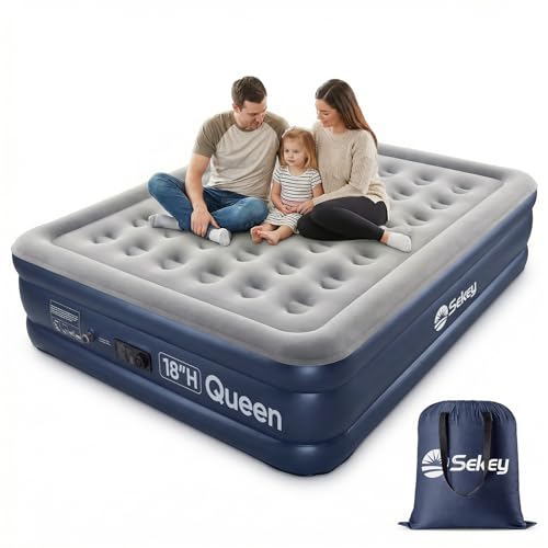 Sekey Queen Air Mattress with Built-in Pump, 18' Raised Inflatable Bed with Anti-Deflation...
