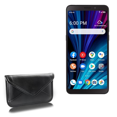 BoxWave Case Compatible with TCL A3X - Elite Leather Messenger Pouch, Synthetic Leather Cover Case Envelope Design - Jet Black