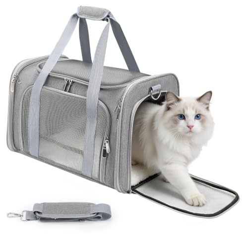 Zedkeys Cat Carrier Soft Dog Carriers for Small Dogs/Large Cats (Up to 16lbs) with High Breathability Shoulder Strap Removable Pad Pet Carrier Airline Approved for Home Outdoor Travel (Gray)