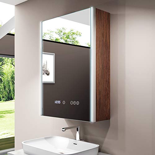 Preisvergleich Produktbild Duschdeluxe LED Beleuchteter Badezimmer Spiegelschrank Badspiegelschrank 50x70x15cm mit Doppelseitiger Spiegel + Verstellbaren Ablagen + Touch Schalter + Anti Beschlag + Digitaluhr + Bluetooth