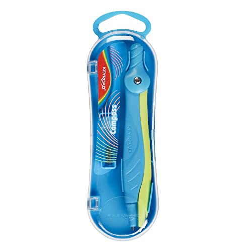 Compás Escolar de Plástico con Mina - Color Azul - Diseño Ergonómico - Punta Redonda y Pasador de Seguridad - Material Escolar Ideal para Manualidades - Keyroad Cover