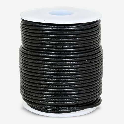 GENIQUE Real/Genuine Round Leather String Cord for Necklace Bracelets, Jewellery, Braiding (2mm, Black) - Image 2