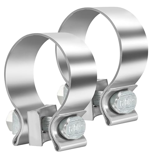 2.0 Inch Exhaust Clamp Narrow Band Muffler Clamp Stainless Steel for 2 OD Muffler Pipe and Exhaust Pipe Catalytic Converters Durable Clamping Seal (2-Pack)