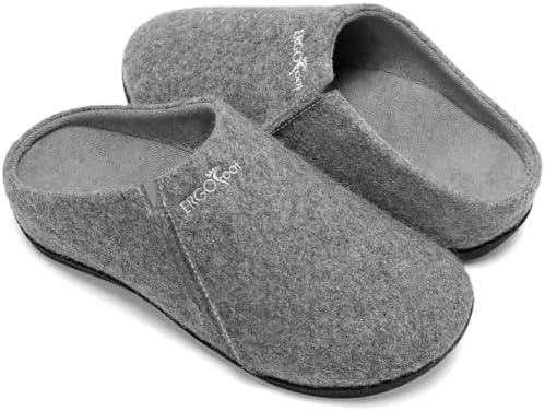 ERGOfoot Wool Felt Clog Slippers with Arch Support, Grey, 6.5
