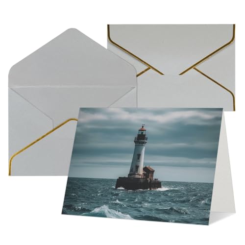 QMNSEHF 封筒付きブランクグリーティングカード Thank YouCard 灯台 海 ハッピーバースデーカード 女性用 男性用 クリスマス ハロウィン 結婚式 ブランク ノートカード あらゆる機会のグリーティングカード 4x6
