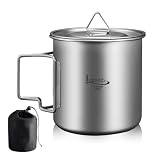 LSOSVSEU Titanium Pot with Lid, Lightweight Camping Pot with Foldable Handles, Portable Titanium Cooking Pot, Backpacking Pot Titanium Cookware with Carry Bag (380ML)
