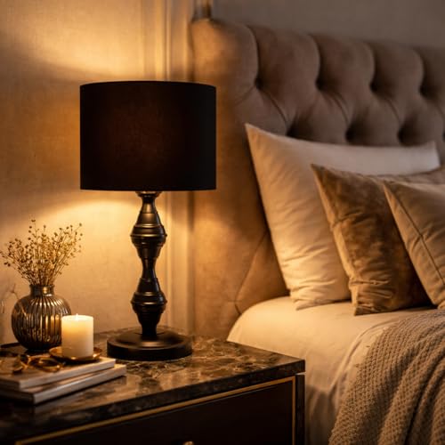 tu casa Metal Table Lamp | Fabric Shade Bedside Night Lamp for Be...