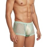 YINYOUYU Mens See Through Boxers Sexy Mesh Lace Trunk Underwear Seamless Thin Bulge Pouch Boxer Briefs M Green