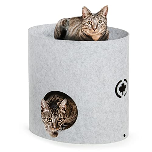 CanadianCat Company | Owen-Tower XL ca. 50cm | Etagen-Filzbett mit Kratzböden für Katzen Hellgrau - Katzenbett mit Zwei Wellpappen
