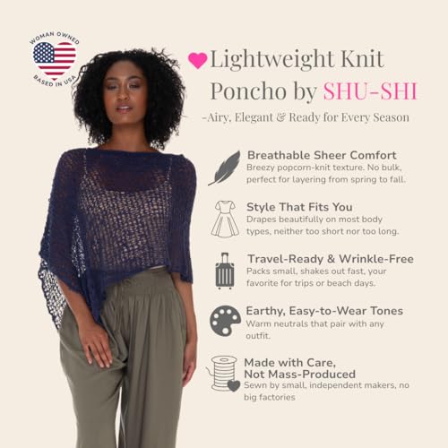 Image of SHU-SHI Summer Ponchos For Women Lightweight Sheer Popcorn Knit Sweater Cape Pullover
