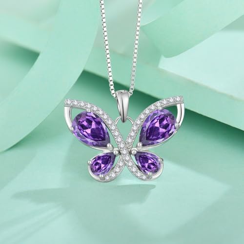 Butterfly Necklace for Women 925 Sterling Silver Birthstone Pendant Created Gemstone Jewelry Gifts for Her
