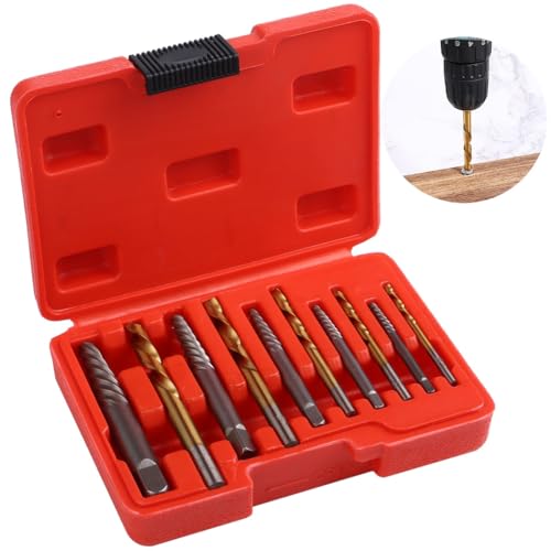 Extractor de tornillos juego de 10 piezas con brocas inversas y mango cuadrado para pernos pelados