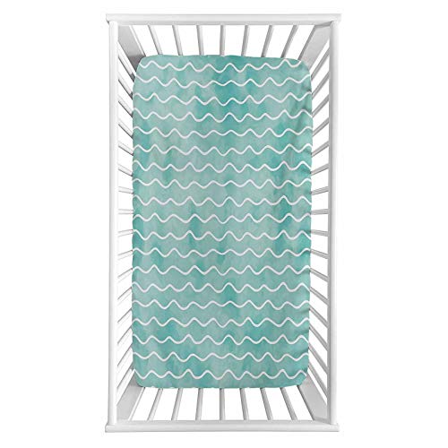 Image of Nautical Fitted Crib Sheet,Soft Pastel Colored Ocean Sea Waves Pattern Summer Vibes Inspired Graphic Microfiber Silky Soft Toddler Mattress Sheet Fitted,28"x 52"x 8'',Baby Sheet for Boys Girls