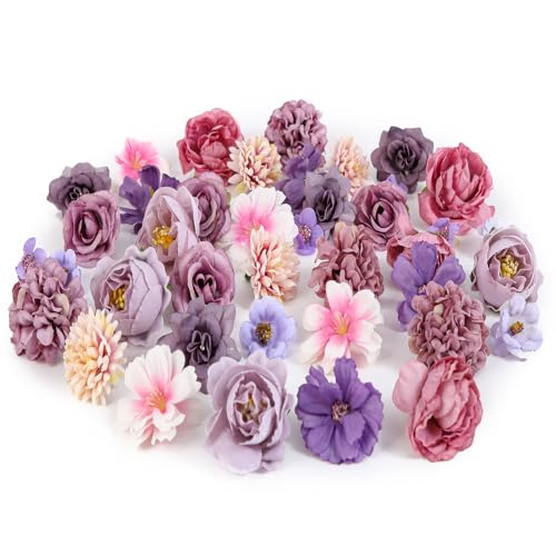 JaMalign 40 Pcs Fiori Artificiali,di Fiori Artificiali Decorazioni Fiori Finti per Bouquet DIY Matrimonio Centrotavola,Nozze Ghirlanda Scrapbooking Artigianato (Viola)