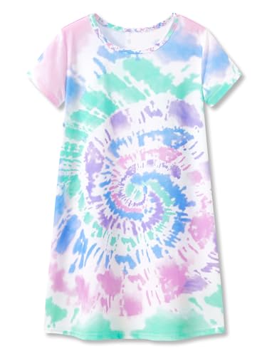 La mejor selección de Camisones para Niña más recomendados. 43 Tebbis - Camisón de manga corta para niñas y adolescentes, diseño de teñido anudado en espiral, talla 6-16, Tie Dye Violeta y Verde, 10