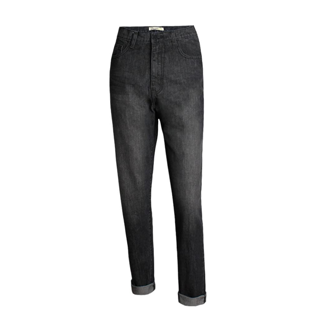 Dninmim Jeans Boyfriend taille haute pour femme printemps été noir jambe droite pantalon décontracté, Noir , XL