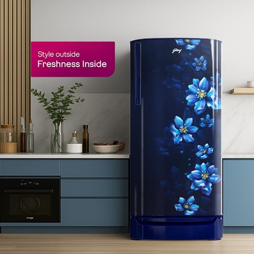 Image of Godrej 183 L 2 Star| Farm Fresh Crisper Technology| Turbo Cooling Technology | Toughened Glass Shelved | Jumbo Vegetable Tray | Direct Cool Single Door Refrigerator (RD R190BN THF BR BL, Berry Blue)