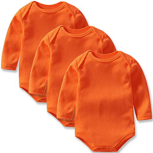 Newborn Baby Long Sleeve Bodysuits 100% Cotton Solid Color 0-24 Months 3-Pack Set