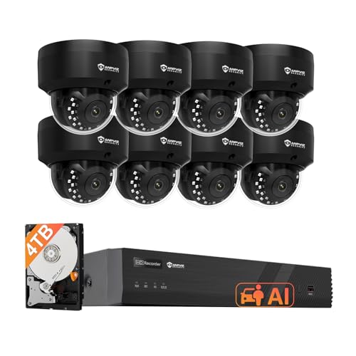 Anpviz 4k Security Dome Camera System Black for Business, Store, Office & Warehouse, with 4TB HDD, 8X 8MP Wired Dome Cameras with Built-in Mic, AI Human & Vehicle Detection, Night Vision, NDAA