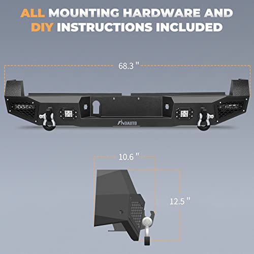 FINDAUTO Rear Bumper Fit for 2016-2020 for Toyota Tacoma Upgraded Textured Black Rock Crawler Bumper with D-ring and LED Lights