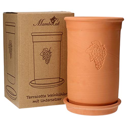 MamboCat Terracotta wijnkoeler + onderzetter, rond, ongeglazuurd, decoratieve champagnekoeler zonder ijs, voor binnen en… - Image 6