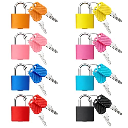8Pcs 22mm Mini Suitcase Locks Multicolor Metal Padlock with Key Plastic-Covered Luggage Locks for Suitcase Boxes Backpack Locker Laptop Bag