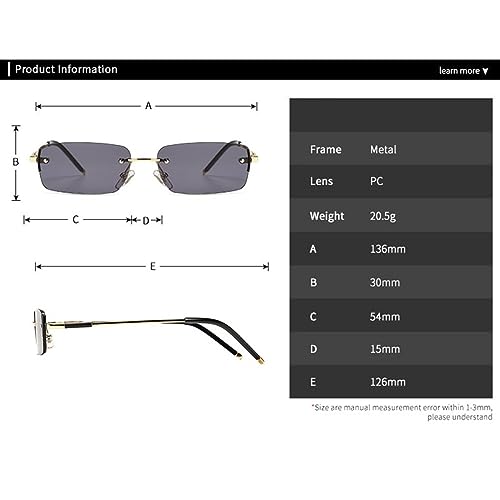 Lunettes de soleil sans monture petit rectangle UV400 verres teintés