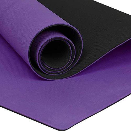 Image of IRIS TPE Fitness Non-Slip Double Sided Mat for Hot Yoga Pilate Gymnastics (72 inch x 24 inches x 6 mm, Light Purple and Black)