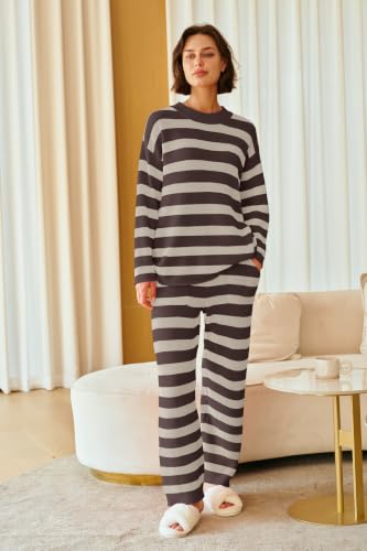 Image of SENSERISE Womens Striped Set Sweater Lounge Sets