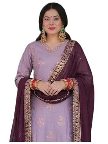Image of GoSriKi Kurta Set Women Viscose Printed | Kurti Set Woman | Kurta Pant Dupatta 3 Piece Outfit | V-Neck 3 /4 Sleeve Straight Fit Ethnic Wear Ladies Dress Stylish Traditional Clothing