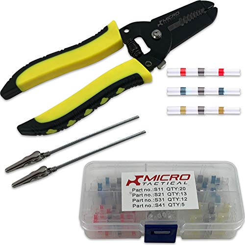 Bundle with 50pcs Solder Seal Wire Connectors, Wire Strippers, and Wire Clamps! Micro Tactical Solder Seal Heat Shrink Butt Connectors Terminals Electrical Waterproof Insulated Marine Automotive