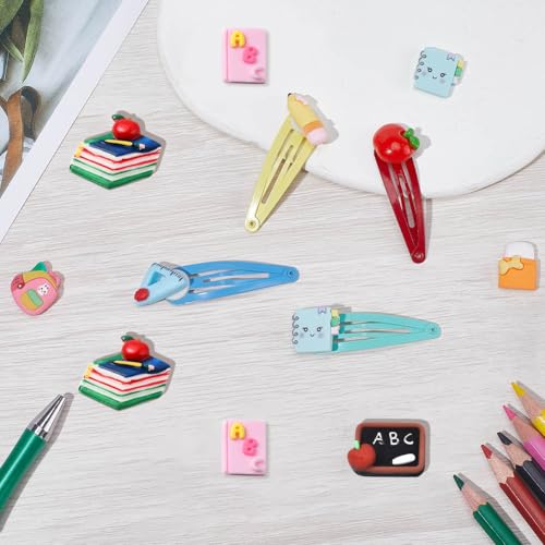 SUNNYCLUE 1 Box 36Pcs 9 Styles Resin Cabochons Teacher's Day Charms Cute Flatback School Study Supplies Mini Ruler Eraser Pencil Notebook Cabochon for Scrapbooking Embellishments DIY Craft Hairpins - Image 4