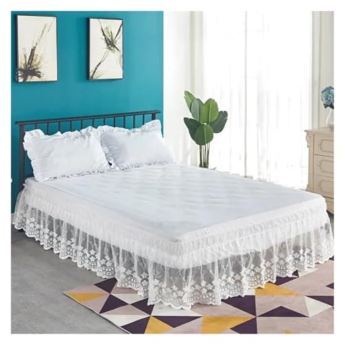 YGSGJSP Faldón de Cama Faldas de Cama de Encaje de 18 Pulgadas envolventes con Volantes Alrededor de Faldas de Cama elásticas sin Superficie de Cama(White,Full 120x200x45cm)