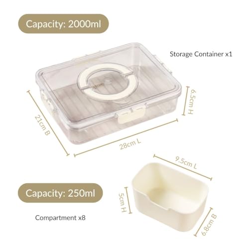 Image of Nestasia Divided Fridge Organiser Storage Box with Lid and Handle - Airtight Fridge Storage Container with 8 Removable Compartments, BPA-Free Multipurpose Serving Veggie Tray
