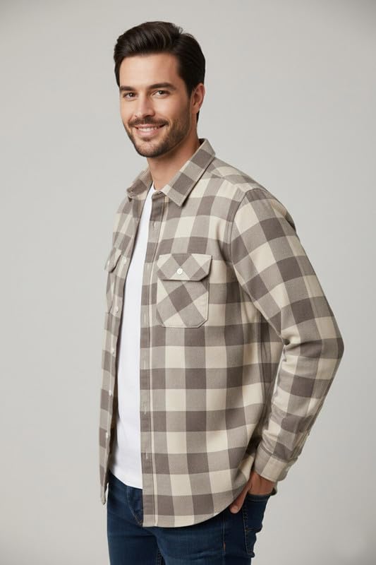 Image of DEELMO Men's Stylish Cotton Blend Casual Chakes Shirt || Full Sleeve Shirt with Dual Flap Pockets Fabric || Perfect for Casual and Classic Fit & Style || Stylish Everyday Wear