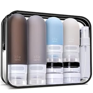 18 Pcs Travel Size Toiletries Set,Leak Proof Squeezable Silicone Travel Bottles for Shampoo and Conditioner,TSA Approved Travel Essentials Accessories,Black Pack