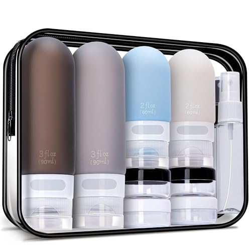 yahaa 18 Pcs Travel Size Toiletries Set,Leak Proof Squeezable Silicone Travel Bottles for Shampoo and Conditioner,TSA Approved Travel Essentials Accessories,Black Pack