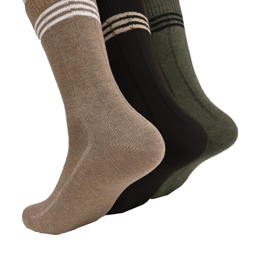 Clarks Men's Casual Striped Crew Socks with Wide Rib 3 Pair, Brown/Khaki/Olive, Men's 7-12 Shoe2