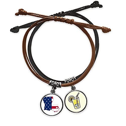 Bracelet corde main Louisiane USA en cuir véritable et finitions métal