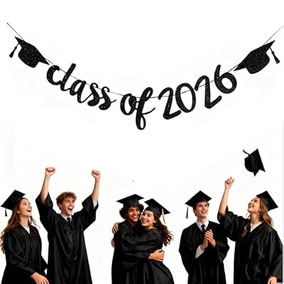 2026 Graduation Banners Party Decorations, Black Class of 2026 with Hat Graduation Banners Garland for Congratulation Graduations Party Supplies, School, Home, Car Decorations
