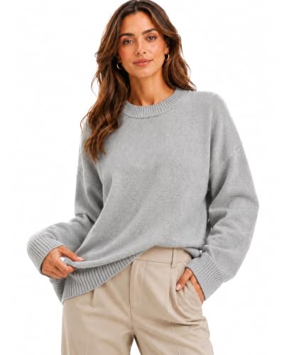 Oversized Sweaters for Women Cashmere Crewneck Pullover Sweater | Long Sleeve Casual Sweaters Ribbed Knitted Pullovers Warm Soft Drop Shoulder Sweater Jumper Tops Fall Winter Trendy Outfits — view 4