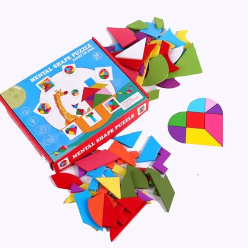 Image of PLUSPOINT Wooden Puzzle 68 Pattern Shape Blocks with 8 Activity Cards Montessori Educational Learning Toy Game,Geometric Shape Blocks Pattern (Geometric Puzzle)