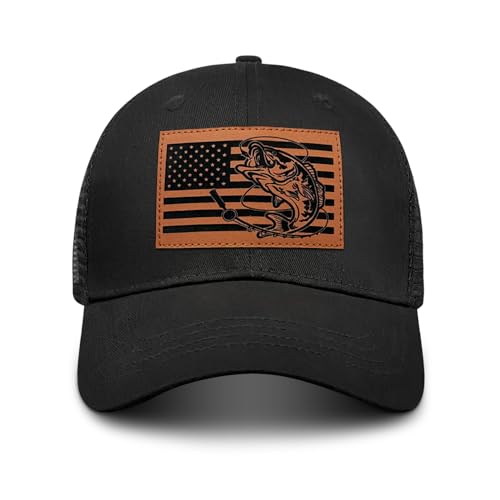Image of Fishing Hat Fishing Gifts for Men, Bass Fish Flag Hats, Fishing Gear Accessories Stuff, Adjustable Fishing Trucker Hat