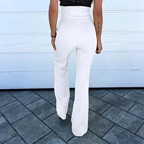LULER Dames effen hoge taille slanke vrijetijdsbroek elastische mode micro uitlopende broek broek onder dames - Afbeelding 6
