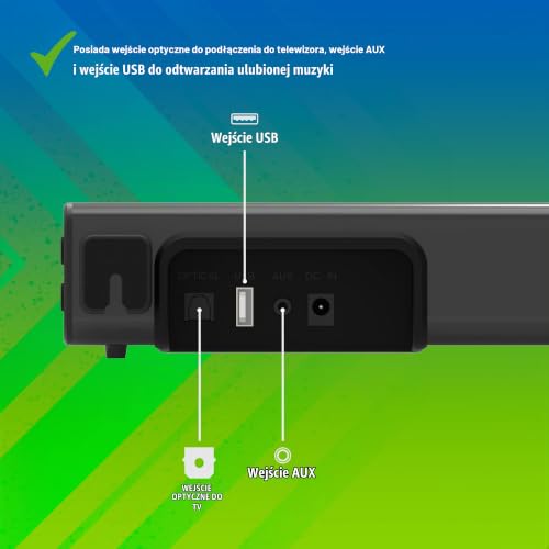 NGS SUBWAY - Soundbar o mocy 40w, Kompatybilny z technologią Blutooth 5.0, Wejścia: Optyczne/AUX/USB, Pilot zdalnego sterowania