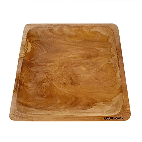 NATUREHOME Holzteller eckig 20cm Olivenholz massiv Naturholzteller aus...